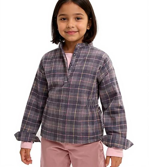 Blusa infantil de franela para niña, camisa de algodón con cintura fruncida y cierre de botones 930775 gris/rosa
