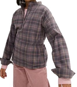 Kinder Flanell-Bluse für Mädchen Baumwoll-Shirt mit Raffung an der Taille mit Knopfverschluss 930775 Grau/Rosa