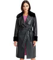 Manteau femme avec col en fausse fourrure, veste en similicuir avec ceinture 957801 Noir Manteau femme avec col en fausse fourrure, veste en similicuir avec ceinture 957801 Noir
