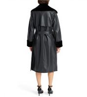 Manteau femme avec col en fausse fourrure, veste en similicuir avec ceinture 957801 Noir Manteau femme avec col en fausse fourrure, veste en similicuir avec ceinture 957801 Noir