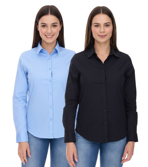 ELEVATE Hamell Long-Sleeve Shirt, Simple Women's Poplin Blouse, Light Blue, Black