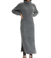 Abito midi da donna morbido, abito basic in filato bouclé, abito a maniche lunghe, taglia 935820, grigio