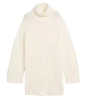 Maglione dolcevita da donna con spacchi laterali, maglia oversize 965990, bianco crema
