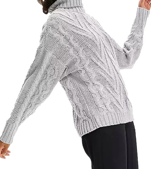 Damen Pullover essenzieller Strick-Pullover mit Zopfstrickmuster 937641 Grau