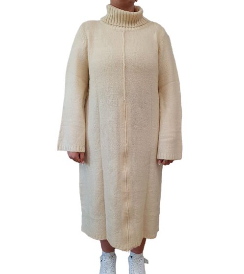 Damen Pullover-Kleid mit Rollkragen Long Strick-Pullover 975022 Beige