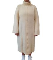 Maglione lungo a collo alto da donna in maglia 975022 beige