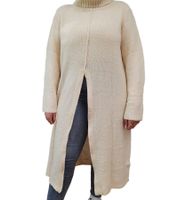 Maglione lungo a collo alto da donna in maglia 975022 beige