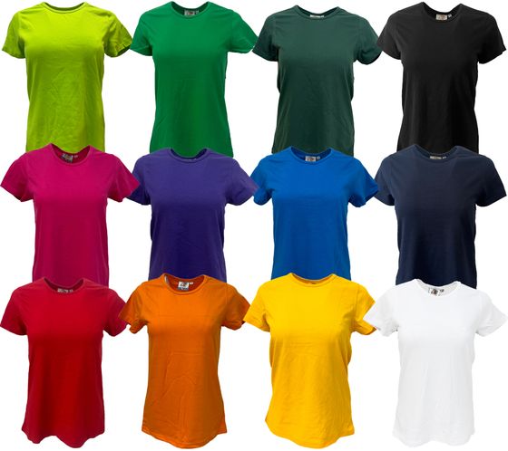 WORXWEAR Damen T-Shirt modisches Rundhals-Shirt mit 180gsm Kurzarm-Shirt in Blau, Schwarz, Weiß, Gelb, Orange, Grün, Violett, Pink, Rot