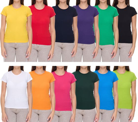 WORXWEAR Damen T-Shirt modisches Rundhals-Shirt mit 180gsm Kurzarm-Shirt in Blau, Schwarz, Weiß, Gelb, Orange, Grün, Violett, Pink, Rot