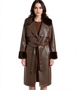 Cappotto da donna in similpelle con collo in pelliccia di peluche, giacca in similpelle di agnello, cappotto primaverile 914589 marrone Cappotto da donna in similpelle con collo in pelliccia di peluche, giacca in similpelle di agnello, cappotto primaverile 914589 marrone