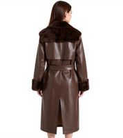 Manteau en similicuir pour femme avec col en fourrure teddy, veste en similicuir d'agneau, manteau de printemps 914589 marron Manteau en similicuir pour femme avec col en fourrure teddy, veste en similicuir d'agneau, manteau de printemps 914589 marron