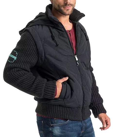Herren wattierte Jacke mit Strickärmeln Übergangs-Jacke mit Kapuze Frühlings-Jacke 950037 Schwarz