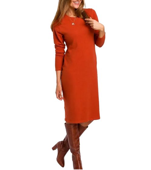 Stylove Damen Jersey-Midi-Kleid stylisches Langarm-Kleid mit Rundhalsausschnitt 32382526 Orange