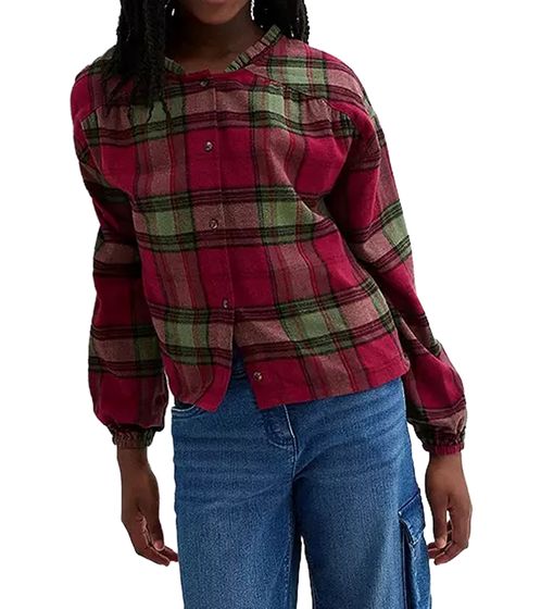 Children's Checked Cotton Flannel Shirt, Casual Blouse, Checked Blouse with Puff Sleeves 908481 Red/Green