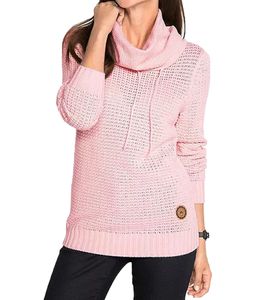 Maglione da donna in maglia con collo alto e coulisse a trecce, maglione in cotone, maglione per il tempo libero 962955 rosa