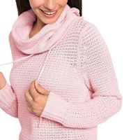 Maglione da donna in maglia con collo alto e coulisse a trecce, maglione in cotone, maglione per il tempo libero 962955 rosa