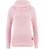 Maglione da donna in maglia con collo alto e coulisse a trecce, maglione in cotone, maglione per il tempo libero 962955 rosa