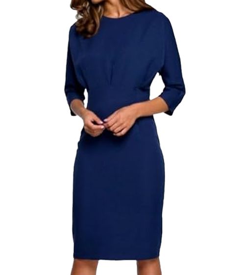 Stylove Damen Midi-Kleid stylisches Basic-Kleid mit V-Ausschnitt 3/4 Arm S194 Dunkelblau