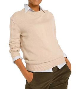 Maglione da donna in maglia con scollo rotondo, maglione da tutti i giorni, 909761 beige