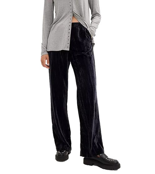 Damen Samt-Hose nachhaltige Stoff-Hose knöchellange Freizeit-Hose 931114 Schwarz