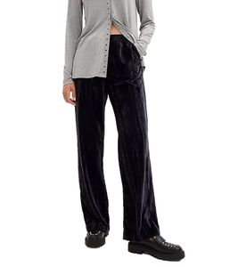 Damen Samt-Hose nachhaltige Stoff-Hose knöchellange Freizeit-Hose 931114 Schwarz