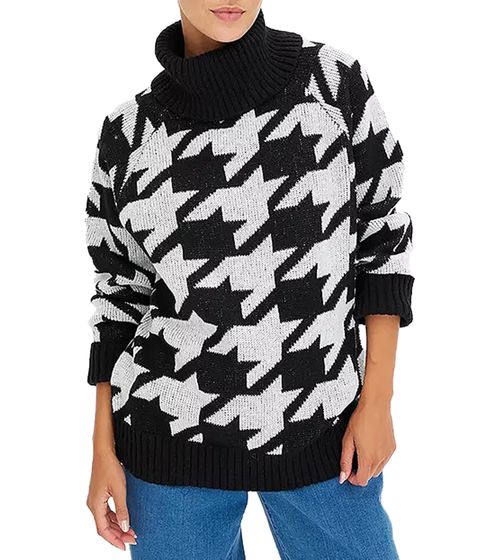 Damen nachhaltiger Sommer-Pullover mit Hahnentrittmuster Langarm-Shirt 928219 Schwarz/Grau