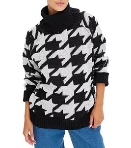 Damen nachhaltiger Sommer-Pullover mit Hahnentrittmuster Langarm-Shirt 928219 Schwarz/Grau