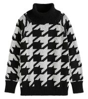 Maglione estivo sostenibile da donna con motivo pied de poule a maniche lunghe 928219 Nero/Grigio