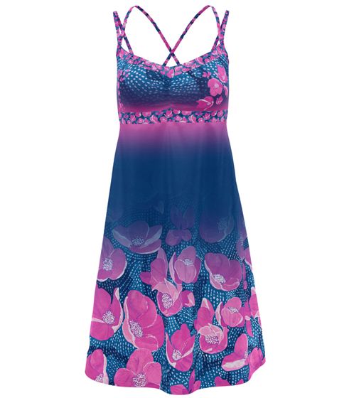 Crazy Damen Sommer-Kleid mit Blumen-Print Mini-Kleid ärmellos S24156023D-00 Blau/Rosa