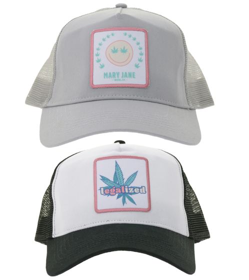 Beechfield Trucker-Cap Baumwoll-Cap Mütze Baseball-Cap mit Stickerei „LEGALIZED“ Schwarz/Weiß oder „MARY JANE BERLIN“ Grau