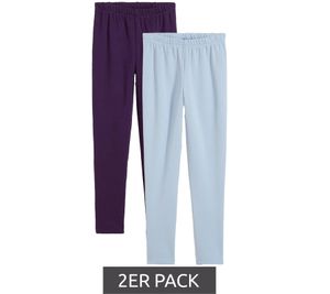 2er Pack Kinder Funktionsleggings mit weichem Plüschfutter Baumwoll-Hosen Alltags-Leggings 923562 Lila/Blau