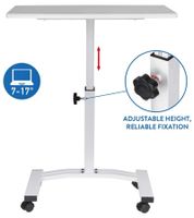 Tatkraft Einstein Laptop Table, Height-Adjustable Work Table, Foldable Laptop Stand, 360-Degree Rotating Wheels, Bedside Table, 40x60cm, 10345 White