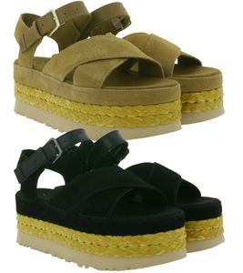 UGG Australia Aubrey Ankle Strap Damen Echtleder-Sandalette Plateau Sommer-Schuhe mit EVA-Sohle W/1167471 in Braun oder Schwarz
