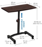 Tatkraft Salute Laptop Table, Height-Adjustable Work Table with Mouse Tray, 360-Degree Rotating Wheels, Bedside Table, 60 x 40 cm, Brown, 13353
