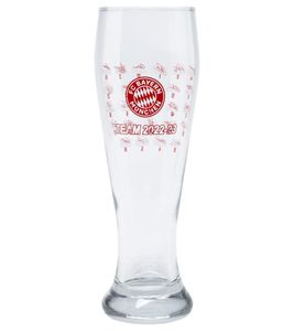 FC Bayern München Team 2022/23 Bierglas – Offizielle Sammleredition 640ml Weizenbierglas 31324 Transparent/Rot