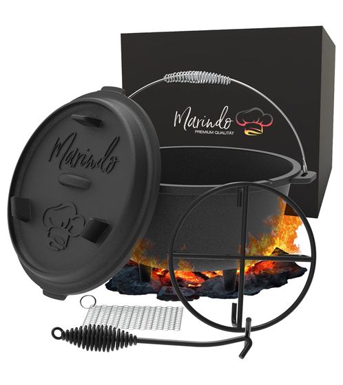 Marindo Cast Iron Dutch Oven Set Including Accessories, Cooking Kettle, Campfire Pot, and Outdoor Camping Pot 82008 Black