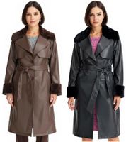 Manteau en similicuir pour femme avec col en polaire effet peluche, veste en imitation peau de mouton, manteau d'automne 914589 marron ou 957801 noir Manteau en similicuir pour femme avec col en polaire effet peluche, veste en imitation peau de mouton, manteau d'automne 914589 marron ou 957801 noir