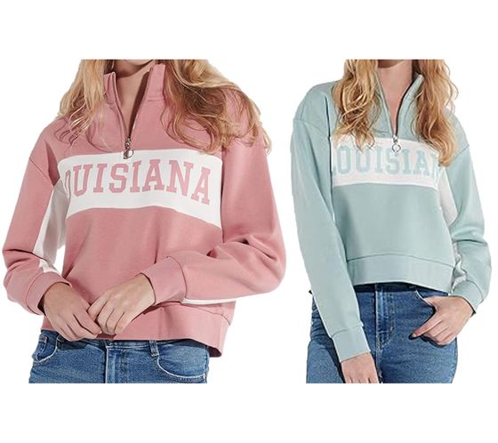 vestino Damen Boxy Cropped Sweatshirt mit Stehkragen Trojer Alltags-Pulli Oversized 900390 in Alt-Rosa oder Hell-Blau