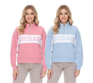 vestino Damen Boxy Cropped Sweatshirt mit Stehkragen Trojer Alltags-Pulli Oversized 900390 in Alt-Rosa oder Hell-Blau
