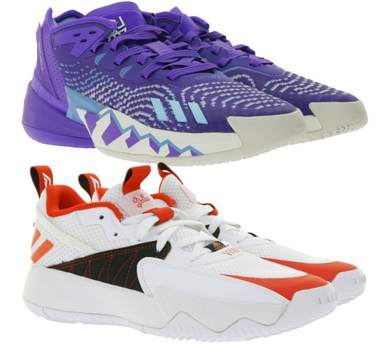 adidas Basketball-Schuhe nachhaltige Hallen-Schuhe Sneaker HR0710 Donovan Mitchell D.O.N. Issue 4 in Lila/Blau/Beige oder GY8965 Damian Lillards Certified Extply 2.0 in Weiß/Rot/Schwarz