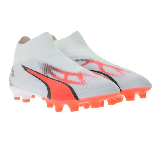 PUMA Ultra Match+ Ll Fg/Ag Men's Football Boots Cleats Laceless Training Shoes 107511 01 White/Red/Black