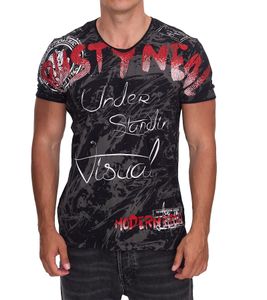 T-shirt homme avec motif strass élaboré, chemise en coton, chemise col rond R-15162, noir/rouge T-shirt homme avec motif strass élaboré, chemise en coton, chemise col rond R-15162, noir/rouge