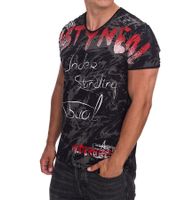 T-shirt homme avec motif strass élaboré, chemise en coton, chemise col rond R-15162, noir/rouge T-shirt homme avec motif strass élaboré, chemise en coton, chemise col rond R-15162, noir/rouge