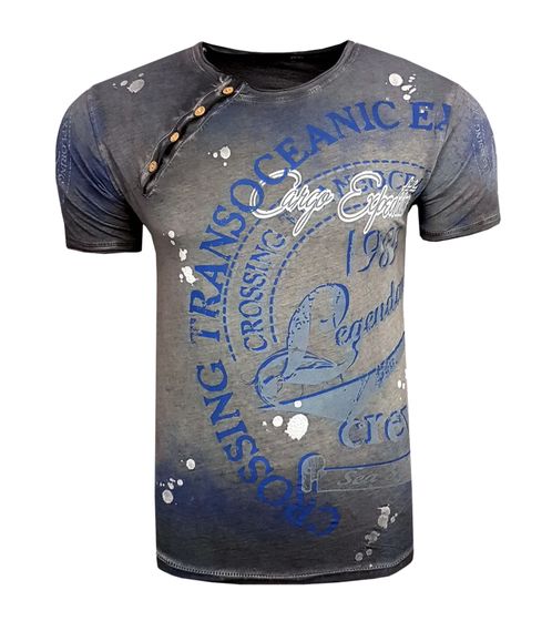 Men's T-Shirt with a Bold Front Print, Cotton T-Shirt, Crew Neck, R-15045, Anthracite