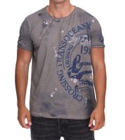 Herren T-Shirt mit plakativem Frontprint Baumwoll-Shirt Rundhals-Shirt R-15045 Anthrazit