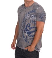 Herren T-Shirt mit plakativem Frontprint Baumwoll-Shirt Rundhals-Shirt R-15045 Anthrazit
