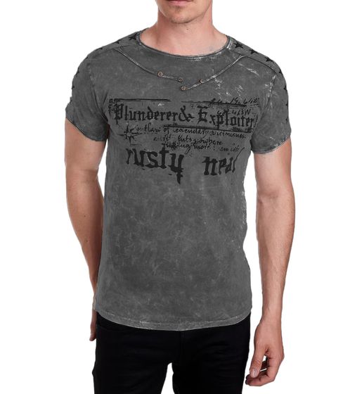 Men's T-Shirt with Plunderer & Exploiter Print, Cotton Crew Neck T-Shirt R-15192, Dark Gray