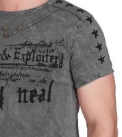 Herren T-Shirt mit Plunderer & Exploiter Print Baumwoll-Shirt Rundhals-Shirt R-15192 Dunkelgrau