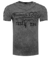 Herren T-Shirt mit Plunderer & Exploiter Print Baumwoll-Shirt Rundhals-Shirt R-15192 Dunkelgrau