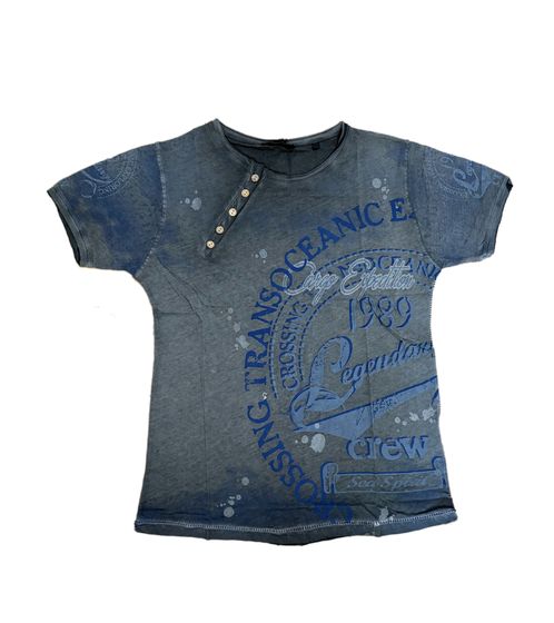 Men's T-shirt with striking front print, cotton shirt, round neck shirt R-15045, dark grey